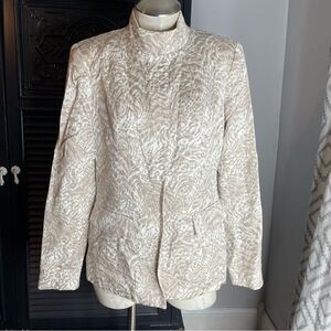 Neiman Marcus Silk Cotton Blend Animal Print‎ Funnel Neck Blazer Jacket 8